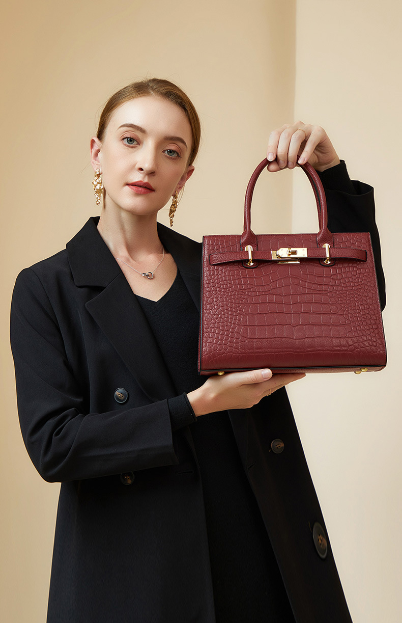 DEEPKEE original nubuck handmade full-grain genuine leather cowhide bag DEEPKEE-大氣格紋手提包 688#號