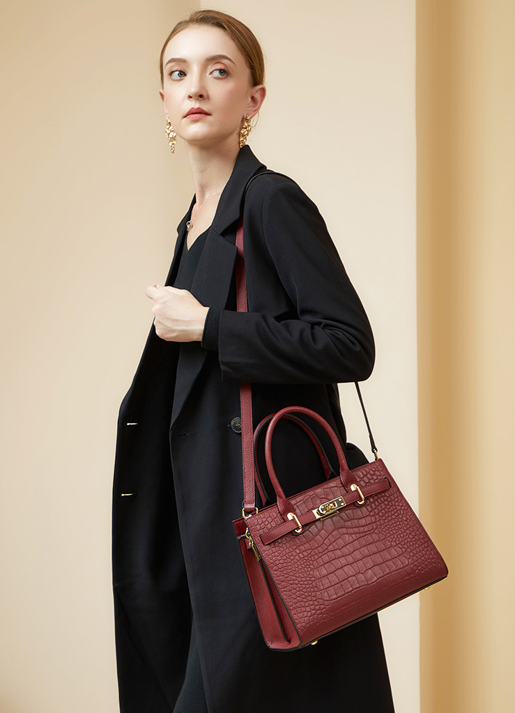 DEEPKEE original nubuck handmade full-grain genuine leather cowhide bag DEEPKEE-大氣格紋手提包 688#號