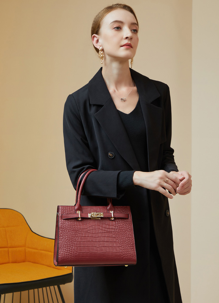 DEEPKEE original nubuck handmade full-grain genuine leather cowhide bag DEEPKEE-大氣格紋手提包 688#號