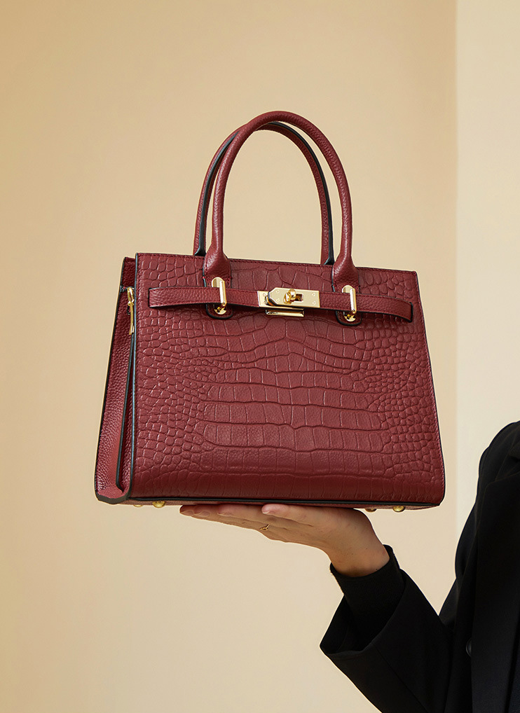 DEEPKEE original nubuck handmade full-grain genuine leather cowhide bag DEEPKEE-大氣格紋手提包 688#號