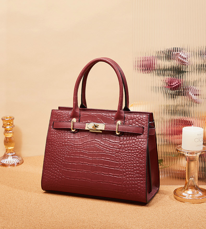 DEEPKEE original nubuck handmade full-grain genuine leather cowhide bag DEEPKEE-大氣格紋手提包 688#號