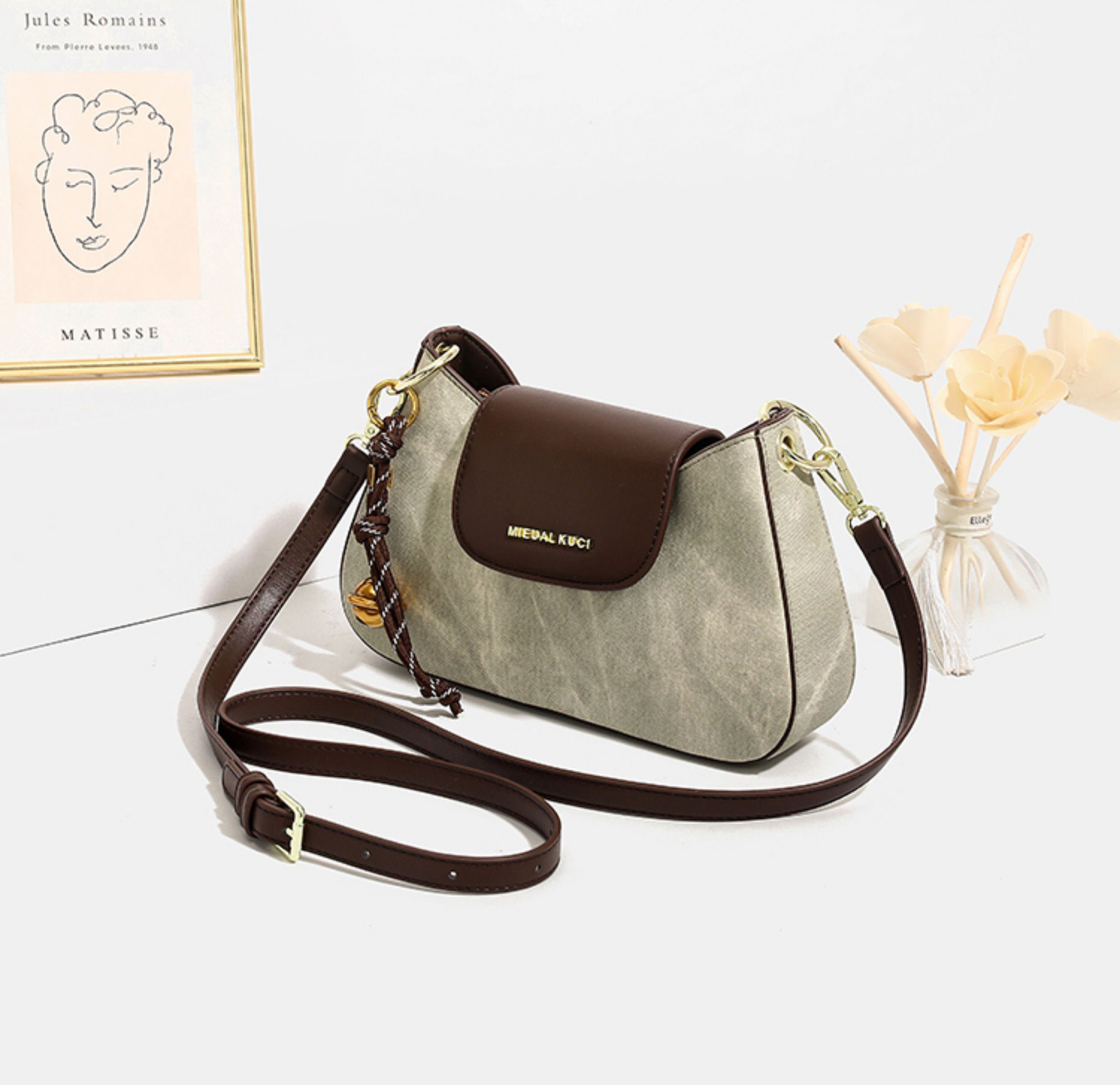 DEEPKEE original nubuck handmade full-grain genuine leather cowhide bagdeepkee-輕奢小眾設計感腋下包7527號