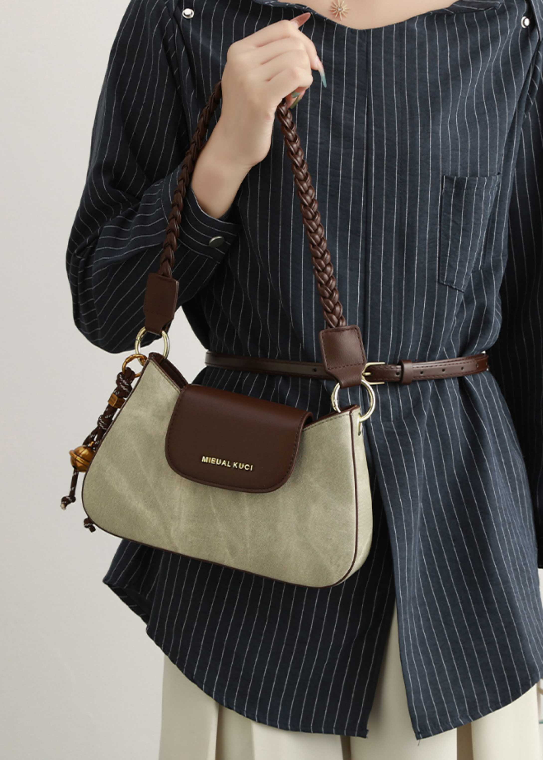 DEEPKEE original nubuck handmade full-grain genuine leather cowhide bagdeepkee-輕奢小眾設計感腋下包7527號