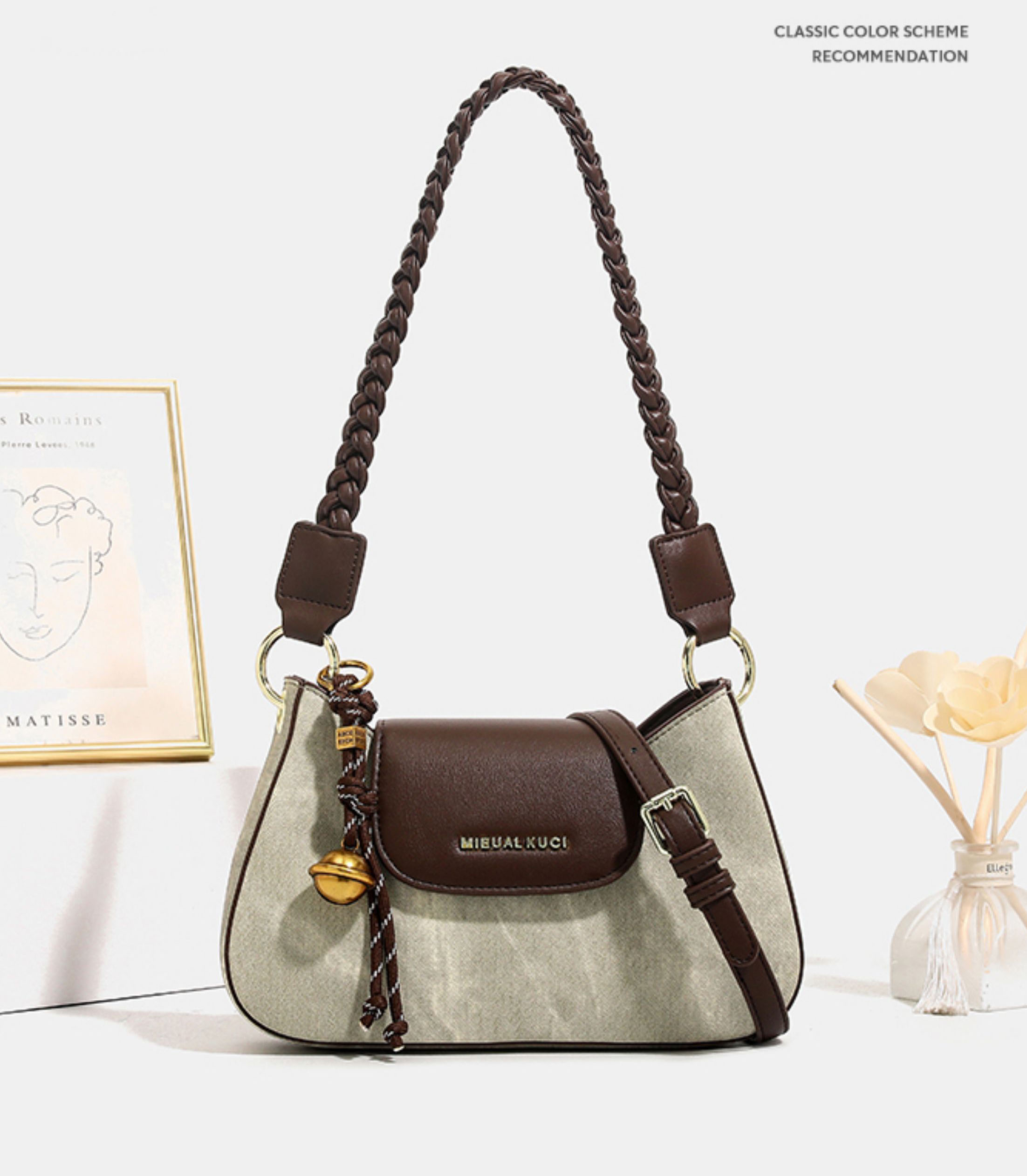 DEEPKEE original nubuck handmade full-grain genuine leather cowhide bagdeepkee-輕奢小眾設計感腋下包7527號