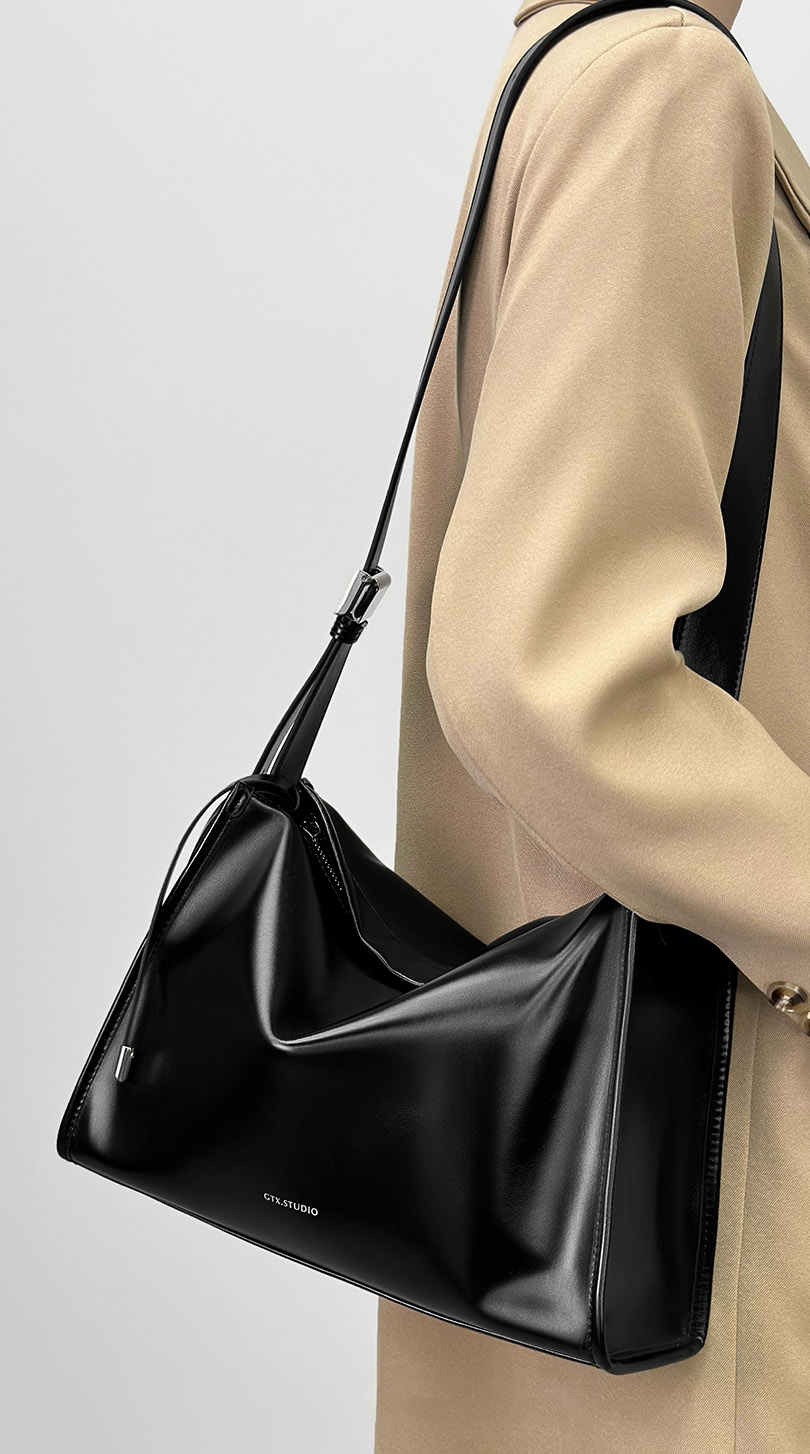 DEEPKEE original nubuck handmade full-grain genuine leather cowhide bag 黑色高級感肩斜背包A273號