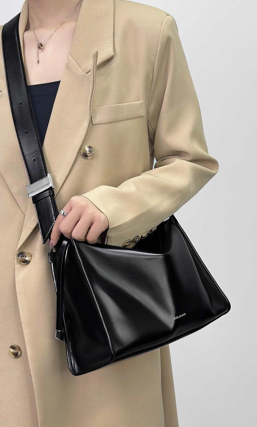 DEEPKEE original nubuck handmade full-grain genuine leather cowhide bag 黑色高級感肩斜背包A273號