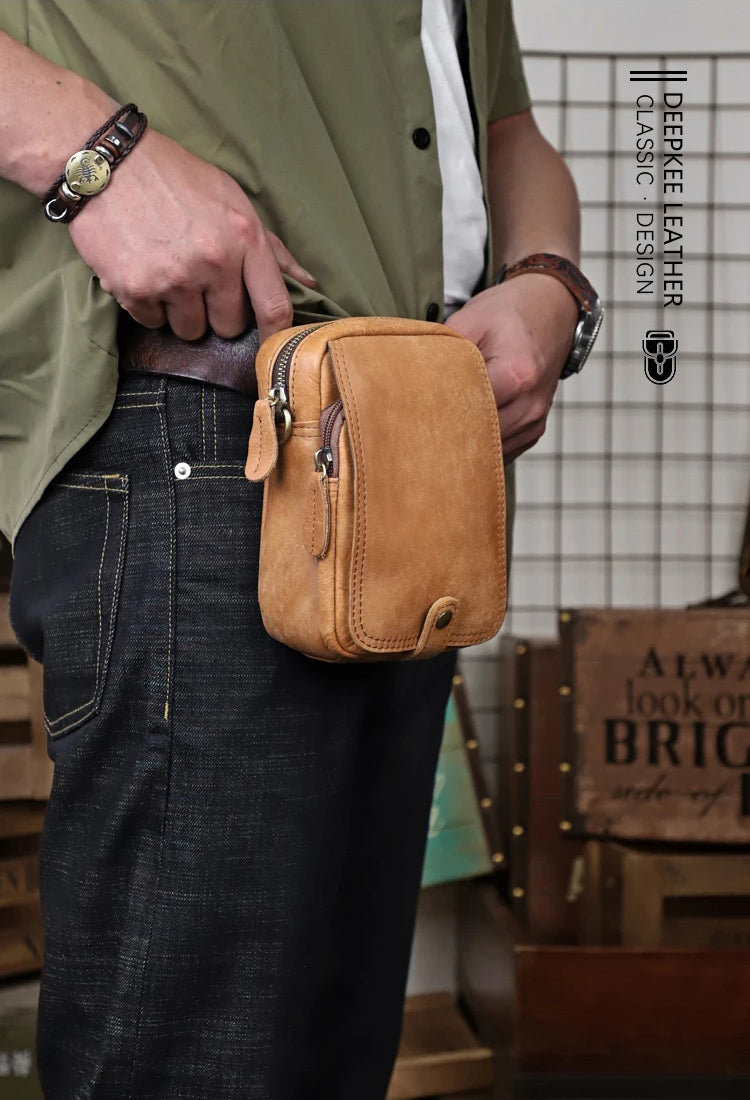 DEEPKEE original nubuck handmade full-grain genuine leather cowhide bag 2 in 1 Shoulder Bag,Genuine Leather Crossbody Waist Belt Bag No.8133