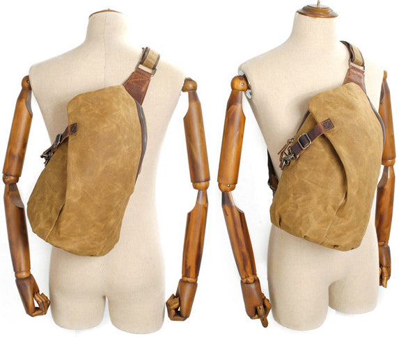 DEEPKEE original nubuck handmade full-grain genuine leather cowhide bag Batik Fabric canvas&Cowhide Dumpling-shape sling bag #82040K