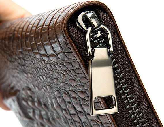 DEEPKEE original nubuck handmade full-grain genuine leather cowhide bag DEEPKEE LEATHER | Crocodile Embossed Leather Wallet NO.1232