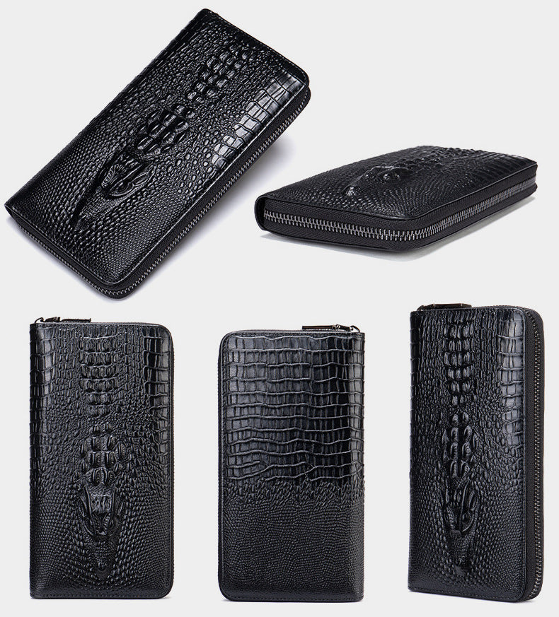 DEEPKEE original nubuck handmade full-grain genuine leather cowhide bag DEEPKEE LEATHER | Crocodile Embossed Leather Wallet NO.1232