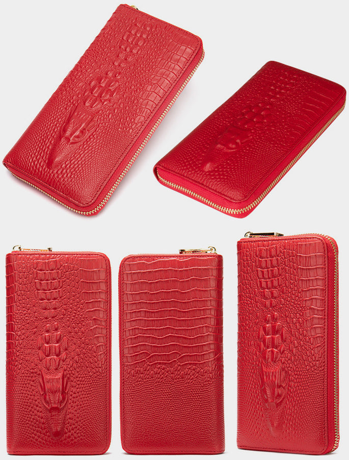 DEEPKEE original nubuck handmade full-grain genuine leather cowhide bag DEEPKEE LEATHER | Crocodile Embossed Leather Wallet NO.1232