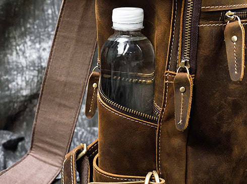 DEEPKEE original nubuck handmade full-grain genuine leather cowhide bag Jacob Offset Cylinder Travel Backpack No8027