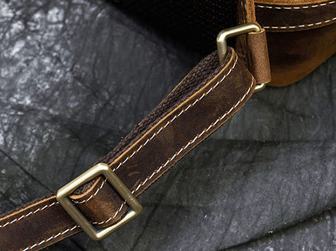 DEEPKEE original nubuck handmade full-grain genuine leather cowhide bag Jacob Offset Cylinder Travel Backpack No8027