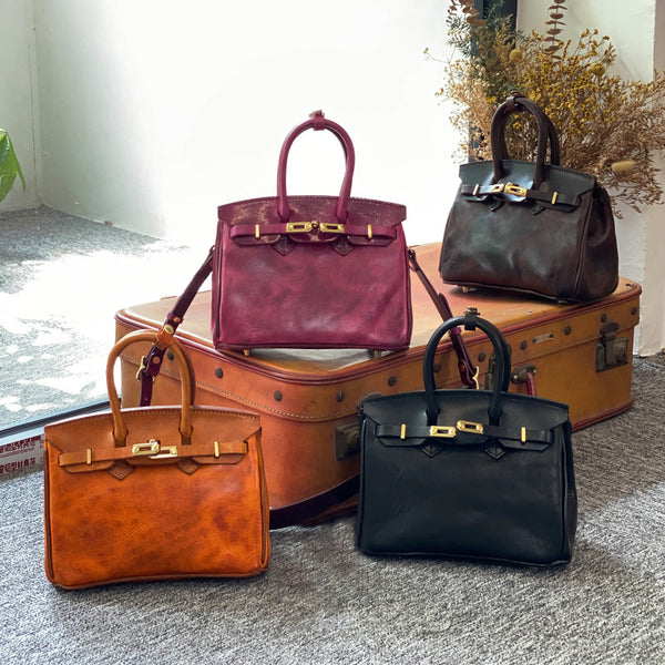 DEEPKEE original nubuck handmade full-grain genuine leather cowhide bag The Oil-wax Cowhide Faux Replic Birkin 25 Bag #BR6315