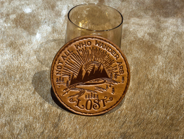 DEEPKEE original nubuck handmade full-grain genuine leather cowhide bag Cowhide Coffee Coaster, motorcycle style tea coaster #487841