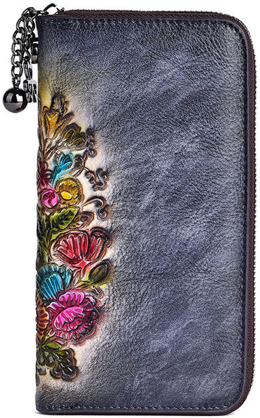 DEEPKEE original nubuck handmade full-grain genuine leather cowhide bag Deepkee Handmade embossed deer cowhide wallet clutch #88007