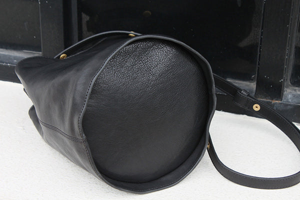 DEEPKEE original nubuck handmade full-grain genuine leather cowhide bag Vegetable Tanned Cowhide Leather Tote Bucket Bag #KM-019