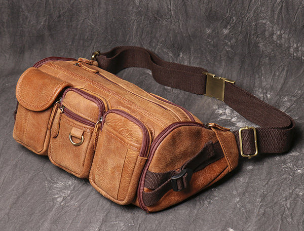 DEEPKEE original nubuck handmade full-grain genuine leather cowhide bag Fanny Packs Chest Bag No.201