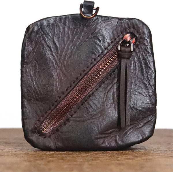 DEEPKEE original nubuck handmade full-grain genuine leather cowhide bag Cowhide vegetable tanned leather simple compact zipper coin purse organizer #SG123