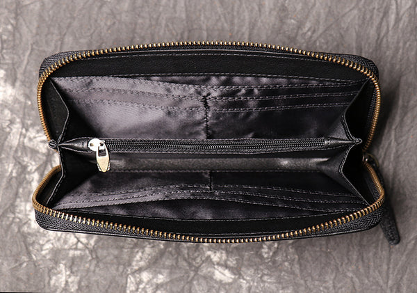 DEEPKEE original nubuck handmade full-grain genuine leather cowhide bag DEEPKEEE HANDMADE | Oily Leather Rectangular Zipper Wallet No.J027