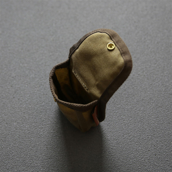 DEEPKEE original nubuck handmade full-grain genuine leather cowhide bag Retro waxed canvas mini storage bag(Cigarette Case) #FR603