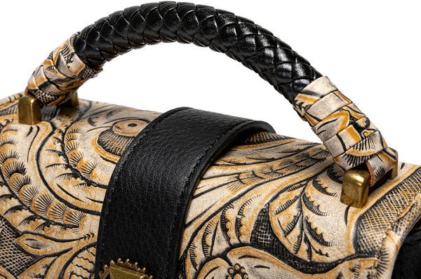 DEEPKEE original nubuck handmade full-grain genuine leather cowhide bag Deepkee Niche Designs Cowhide Shoulder Messenger Embossed Bag #ZPBG188BK