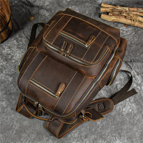 DEEPKEE original nubuck handmade full-grain genuine leather cowhide bag Dwight 18'' Cowhide Laptop Rucksack Backpack No9517
