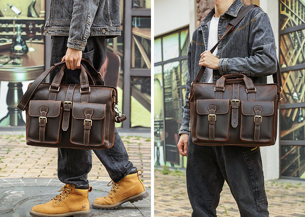 DEEPKEE original nubuck handmade full-grain genuine leather cowhide bag TOP GRAIN LEATHER BRIEFCASE BAG #3133