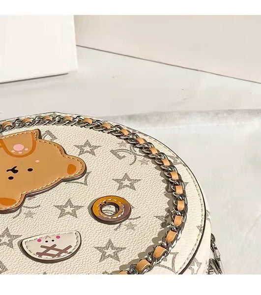 DEEPKEE original nubuck handmade full-grain genuine leather cowhide bag DEEPKEE HANDMADE LEATHER Miss Gail Luxury OOTD Round Crossbody Bag #G1144