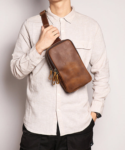 DEEPKEE original nubuck handmade full-grain genuine leather cowhide bag Leather Sling Crossbody Bag No.1078