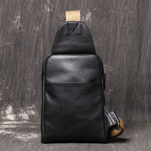 DEEPKEE original nubuck handmade full-grain genuine leather cowhide bag Men's Leather Casual Sling Bag with Canvas Strap No.4011