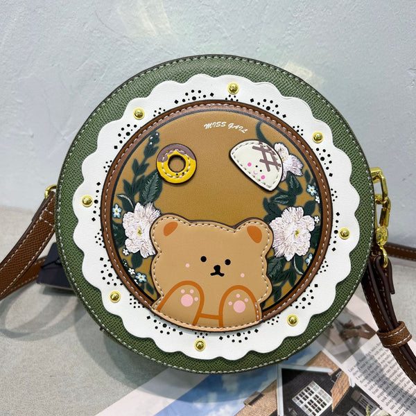 DEEPKEE original nubuck handmade full-grain genuine leather cowhide bag DEEPKEE HANDMADE LEATHER Miss Gail Luxury OOTD Round Crossbody Bag #G1144