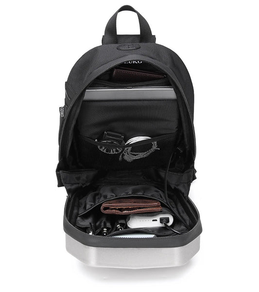 DEEPKEE original nubuck handmade full-grain genuine leather cowhide bag Sling Bag Hard Shell Crossbody Bag Waterproof Short Trip USB Charging Port Teenage 10L No.9509