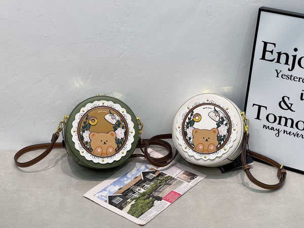 DEEPKEE original nubuck handmade full-grain genuine leather cowhide bag DEEPKEE HANDMADE LEATHER Miss Gail Luxury OOTD Round Crossbody Bag #G1144