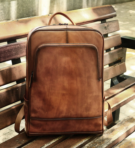 DEEPKEE original nubuck handmade full-grain genuine leather cowhide bag Brush Off Vegetable Tanned Full-grain Leather Backpack #8110