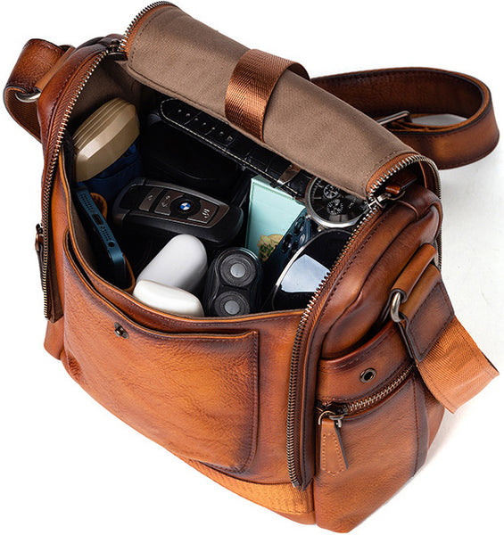 DEEPKEE original nubuck handmade full-grain genuine leather cowhide bag Square Roomy Messenger Bag #13522