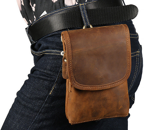 DEEPKEE original nubuck handmade full-grain genuine leather cowhide bag Leather Belt Pouch Cool Mini Shoulder Belt Bags No.3133