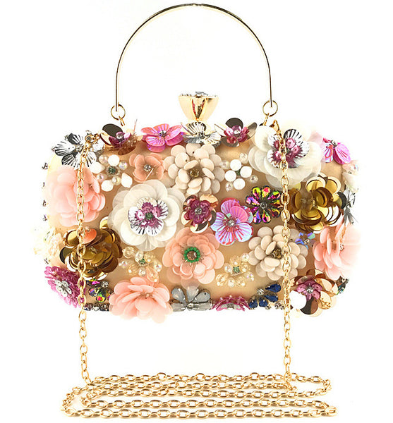 DEEPKEE original nubuck handmade full-grain genuine leather cowhide bag The Handmade Flower Beaded Clutch Bag #OC3815