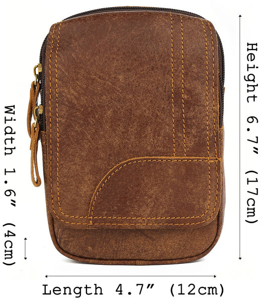 DEEPKEE original nubuck handmade full-grain genuine leather cowhide bag Leather Cowhide Frosted Brown Wear Belt Riding Site Work Waist Bag #6370