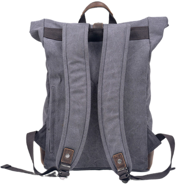 DEEPKEE original nubuck handmade full-grain genuine leather cowhide bag Deepkee®handmade Canvas&leather Roll Top Expansion Backpack No.5118