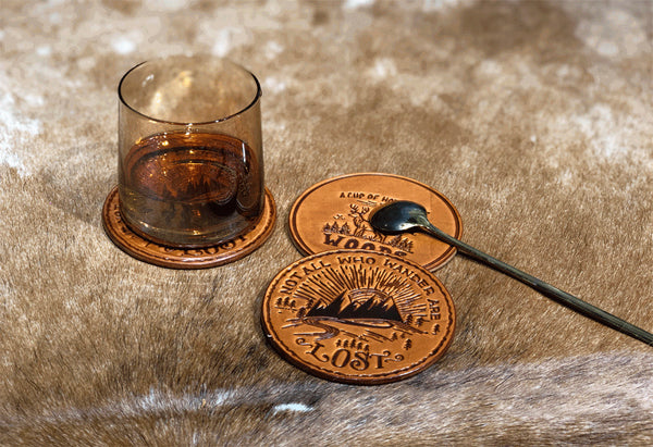 DEEPKEE original nubuck handmade full-grain genuine leather cowhide bag Cowhide Coffee Coaster, motorcycle style tea coaster #487841