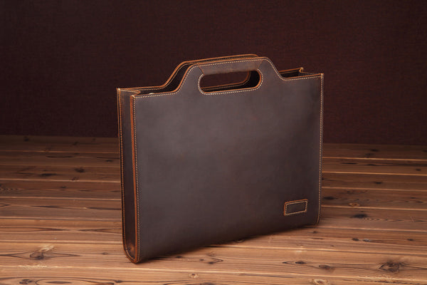 DEEPKEE original nubuck handmade full-grain genuine leather cowhide bag Slim Briefcase DEEPKEE LEATHER 2 Folio No.SF046