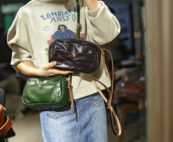 DEEPKEE original nubuck handmade full-grain genuine leather cowhide bag Horsehide washing water summary small square bags #23115