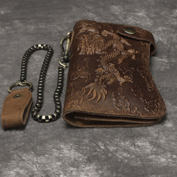 DEEPKEE original nubuck handmade full-grain genuine leather cowhide bag Deepkee Genuine Leather Bifold Wallet Organizer Checkbook Iron Chain #LD052