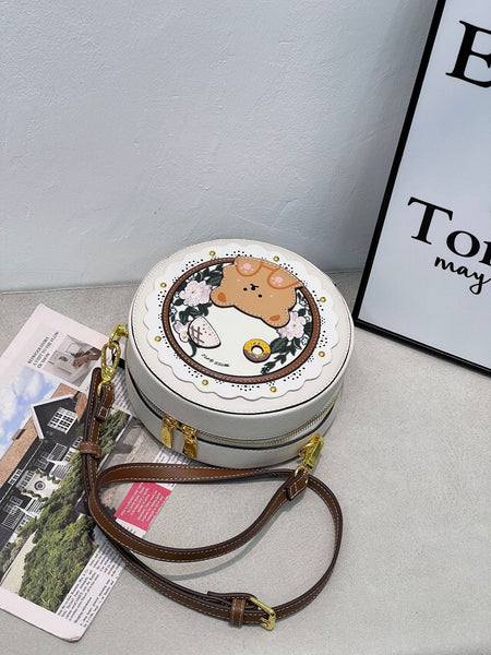 DEEPKEE original nubuck handmade full-grain genuine leather cowhide bag DEEPKEE HANDMADE LEATHER Miss Gail Luxury OOTD Round Crossbody Bag #G1144