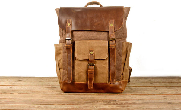 DEEPKEE original nubuck handmade full-grain genuine leather cowhide bag Deepkee Waxed Canvas Oiled Leather Backpack #5016