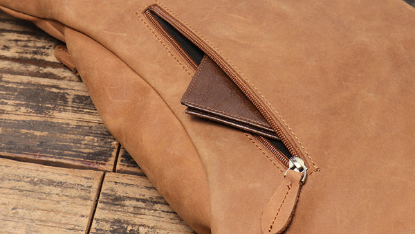 DEEPKEE original nubuck handmade full-grain genuine leather cowhide bag Alden Outdoor Travel Chest Bag No.30073