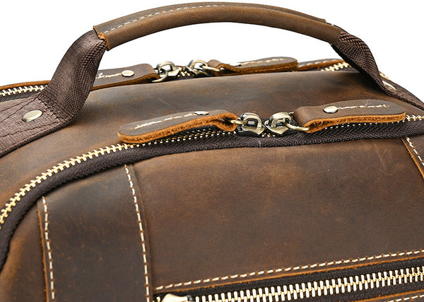 DEEPKEE original nubuck handmade full-grain genuine leather cowhide bag Dwight 18'' Cowhide Laptop Rucksack Backpack No9517