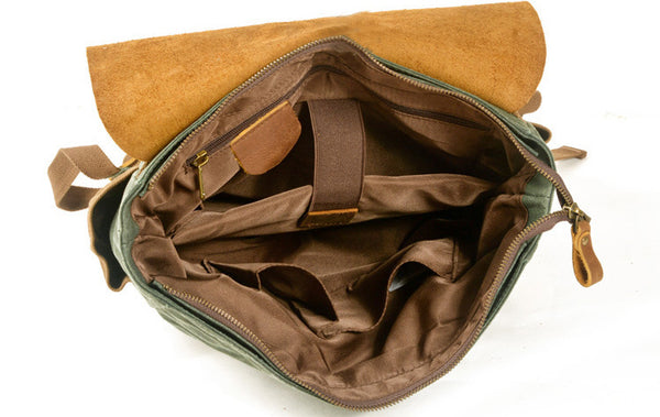 DEEPKEE original nubuck handmade full-grain genuine leather cowhide bag Deepkee Waxed Canvas Oiled Leather Backpack #5016