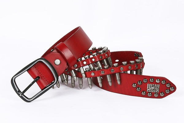 DEEPKEE original nubuck handmade full-grain genuine leather cowhide bag Hand-decorated Punk Knight Bullet Belt #21322